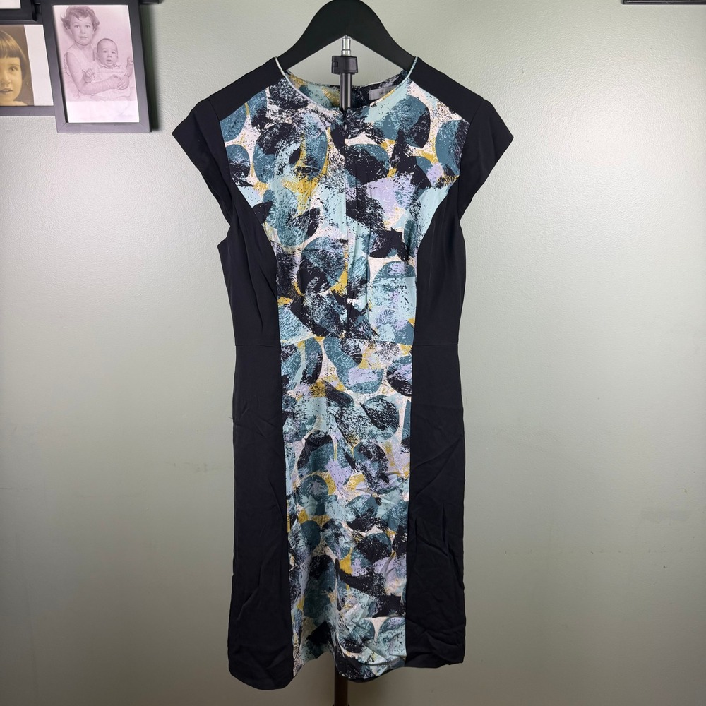 Classiques Entier Abstract Silk Blend Womens Sheath Dress Pockets Black Multi 4